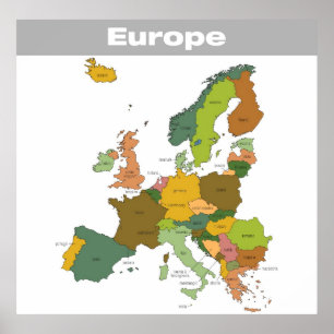 Poster Mapa de cor completa de Europa