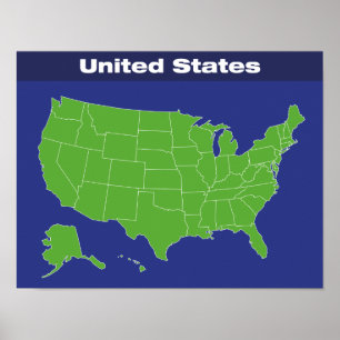Póster Mapa de cor dos Estados Unidos