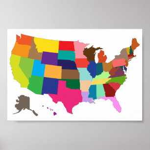 Poster Mapa de cor dos EUA
