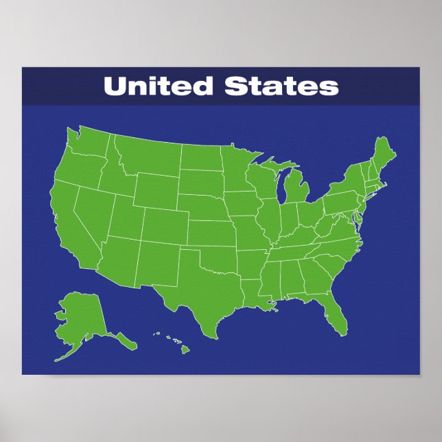 Póster Mapa de cores dos Estados Unidos (Frente)
