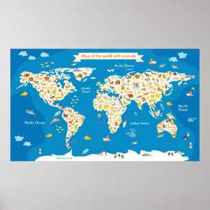Poster Mapa de Crianças do Mundo com Animais