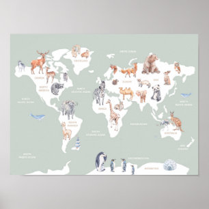 Poster Mapa de Crianças do Mundo com Animais