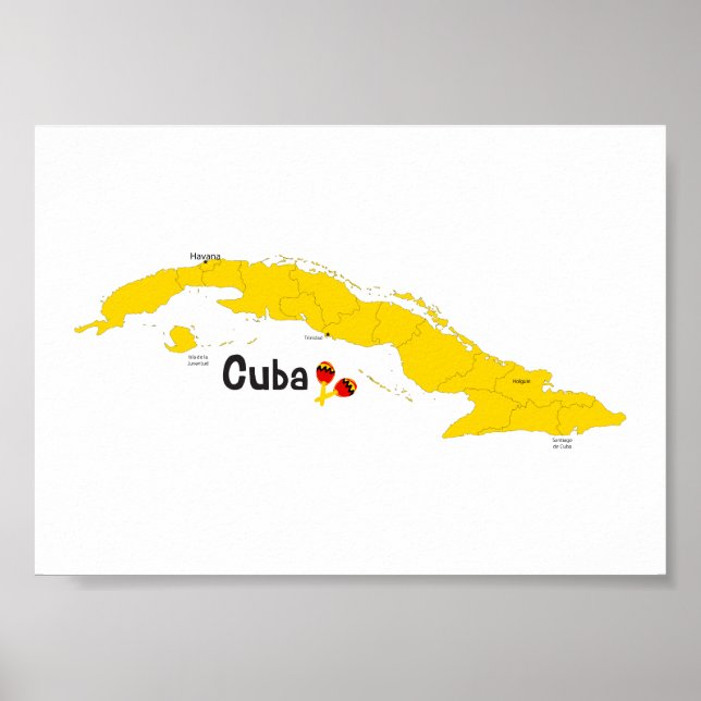 Poster Mapa de Cuba com Maracas (Frente)