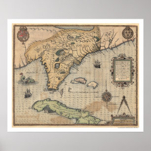 Poster Mapa de Cuba e Flórida 1591