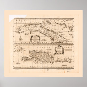 Poster Mapa de Cuba e Porto Rico (1747)