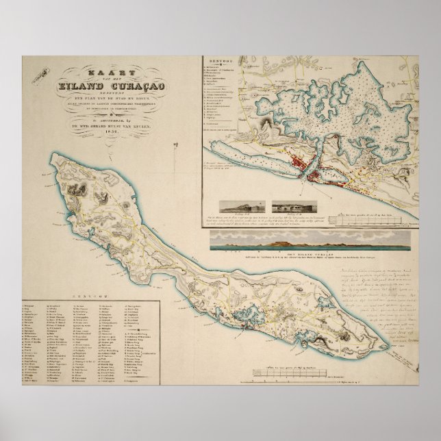 Poster Mapa de Curaçao 1836 (Frente)