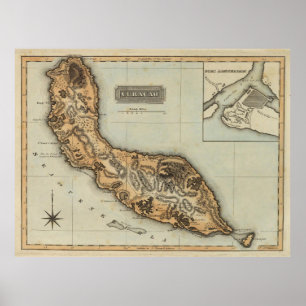 Poster Mapa de Curacao Vintage (1823)