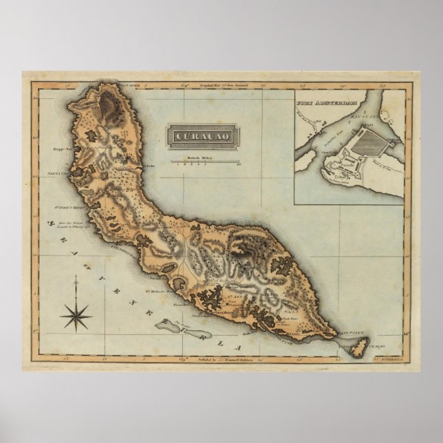 Poster Mapa de Curacao Vintage (1823) (Frente)
