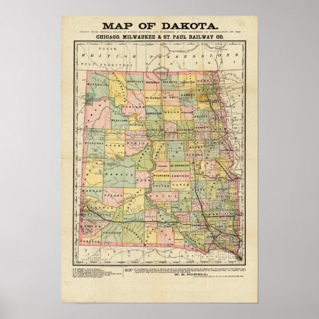 Póster Mapa de Dakota (Frente)