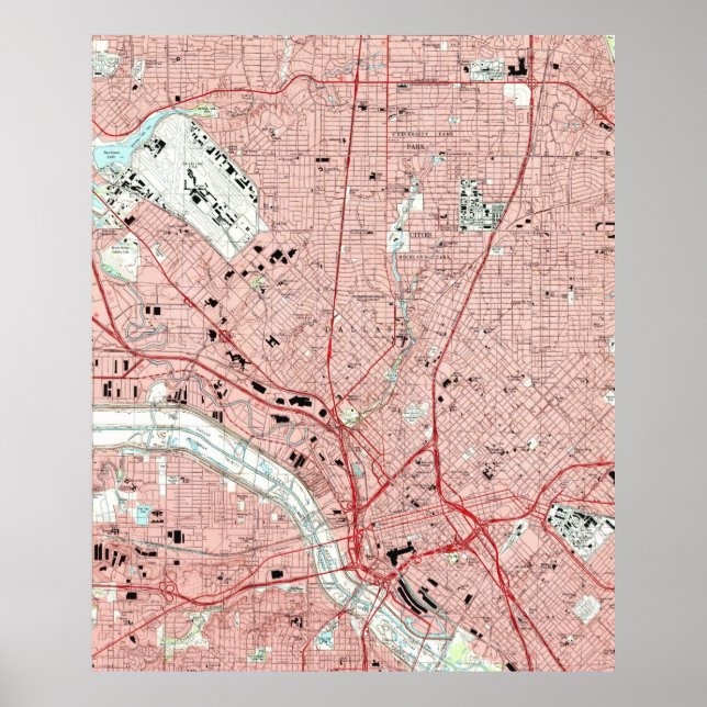 Póster Mapa de Dallas no Texas (1995) (Frente)