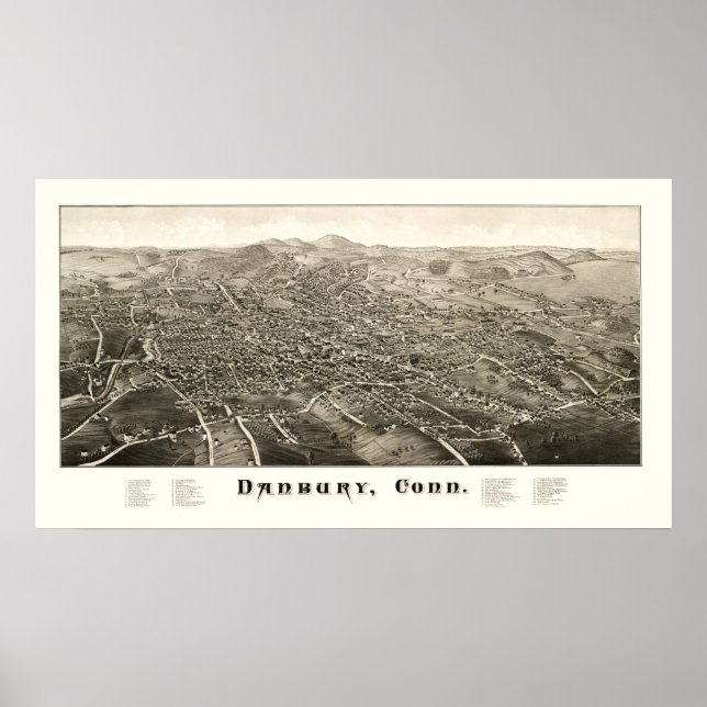 Póster Mapa de Danbury, Connecticut, de 1876 (Frente)