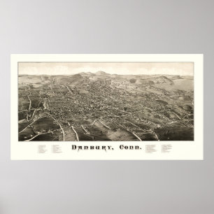 Póster Mapa de Danbury, Connecticut desde 1876