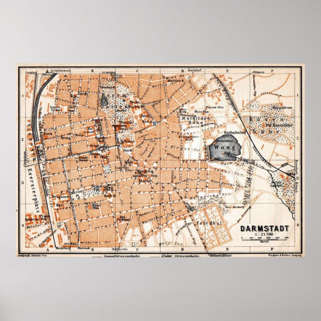 Poster Mapa de Darmstadt Alemanha (1905) (Frente)