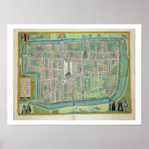 Poster Mapa de Delft, de "Civitates Orbis Terrarum" por G