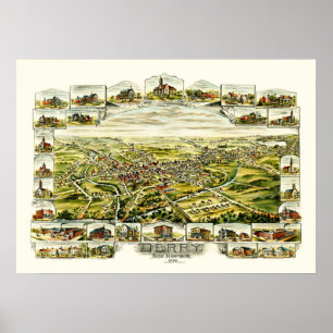 Póster Mapa de Derry, New Hampshire, de 1898