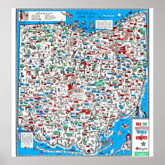 Póster Mapa de desenho do Ohio de 1966