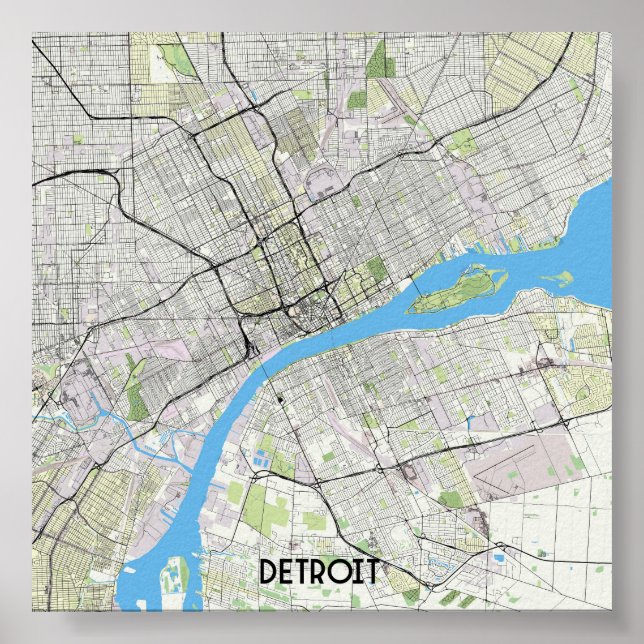Poster Mapa de Detroit (Frente)