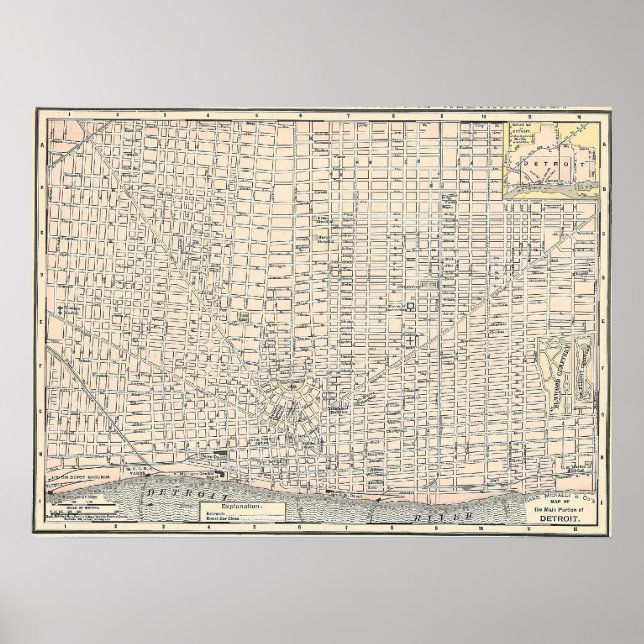 Poster Mapa de Detroit em 1895 (Frente)