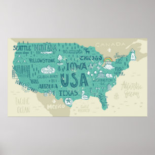 Poster Mapa De Doodle Dos EUA
