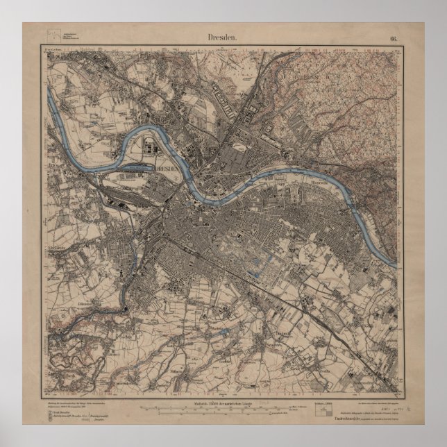 Poster Mapa de Dresden Alemanha (1910) (Frente)