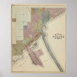 Póster Mapa de Duluth, o Condado de St. Louis, Minnesota