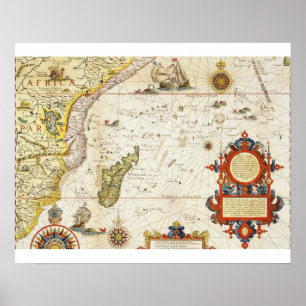 Póster Mapa de East Africa e de Madagascar, 1596 (colo da
