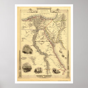 Poster Mapa de Egipto e de Arábia Petrea por Rapkin 1851