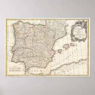 Póster Mapa de Espanhas da Vintage (1775)