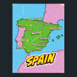 Poster Mapa de Espanhas Ilustrado de pop Art<br><div class="desc">Pop Art Ilustrou mapa europeu de Espanha num belo estilo de vintage vestido.</div>