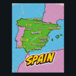 Póster Mapa de Espanhas Ilustrado de pop Art<br><div class="desc">Pop Art Ilustrou mapa europeu de Espanha num belo estilo de vintage vestido.</div>