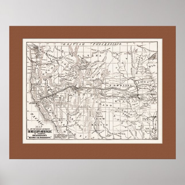 Póster Mapa de Estados &Trans Pacific RR,1867- Br Mat (Frente)