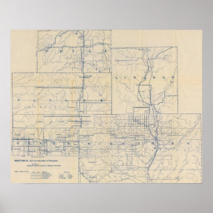Póster Mapa de estradas 6 da bicicleta de Wisconsin