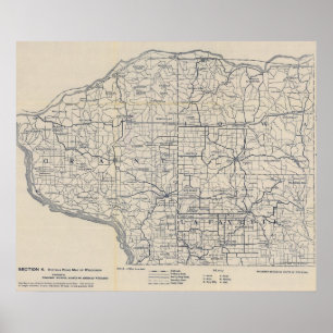 Poster Mapa de estradas 8 da bicicleta de Wisconsin