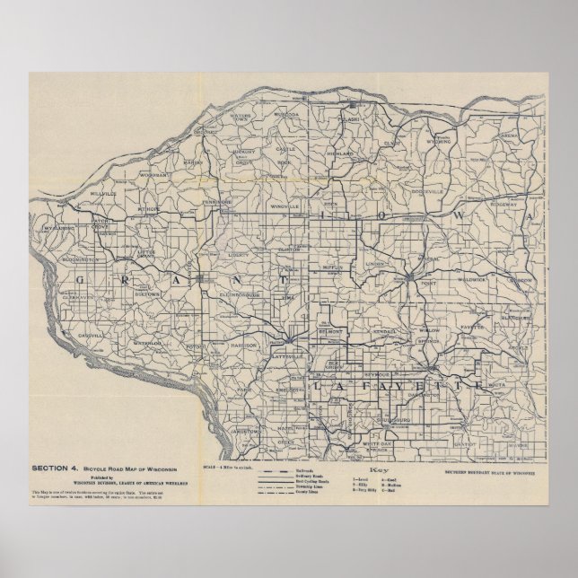 Poster Mapa de Estradas Bicicletas de Wisconsin 8 (Frente)
