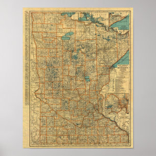 Póster Mapa de estradas de Minnesota