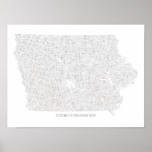 Poster Mapa de estradas do cascalho de Iowa