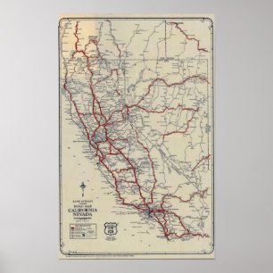 Poster Mapa de estradas júnior Califórnia e Nevada de