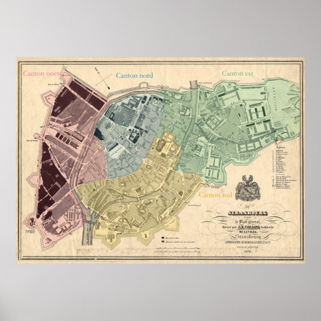 Poster Mapa de Estrasburgo França (1870) (Frente)