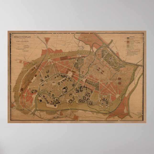 Poster Mapa de Estrasburgo França (1880) (Frente)