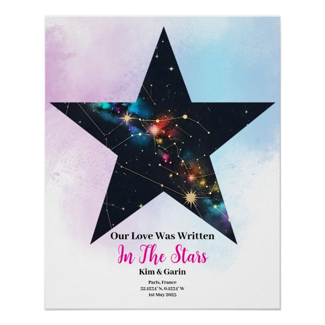 Póster Mapa de Estrelas Personalizado - Presente de Anive (Frente)