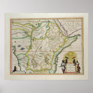Poster Mapa de Etiópia que mostra cinco estados africano