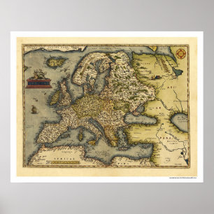Póster Mapa de Europa por Ortelius 1570