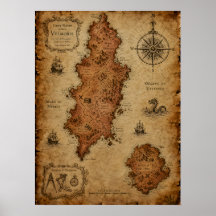Mapa de Fantasia Antigo — Ilha Velmoris