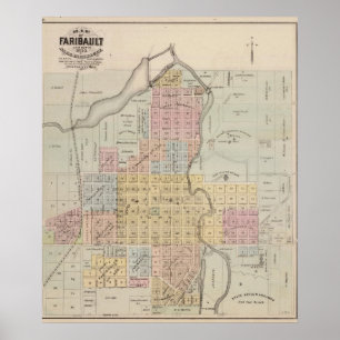 Póster Mapa de Faribault, o Condado de Rice, Minnesota