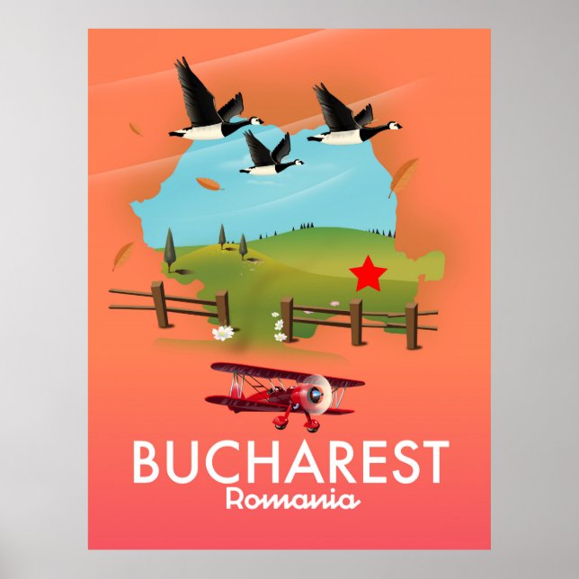 Poster Mapa de férias da Romênia em Bucareste (Frente)