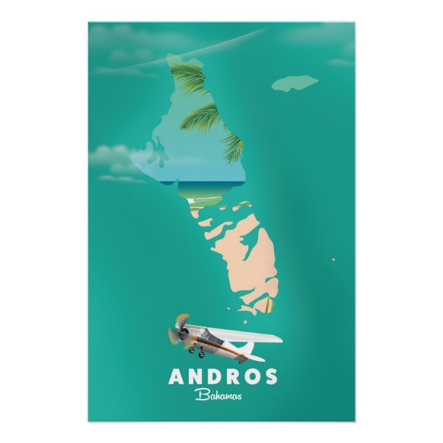 Póster Mapa de férias de Andros Bahamas. (Frente)