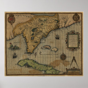Póster Mapa de Florida 1591 e de Cuba
