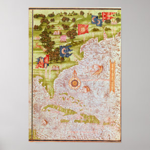 Poster Mapa de Florida e das Antilhas