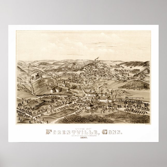 Poster Mapa de Forestville, CT de 1880 (Frente)