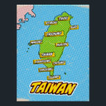 Póster Mapa de Formosa Ilustrado com pop Art<br><div class="desc">Pop Art Ilustrou o mapa asiático de Taiwan em um belo estilo de vintage vestido.</div>